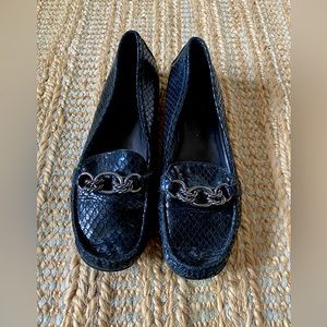 Stuart Weitzman Black Faux Skin Loafers 10.5